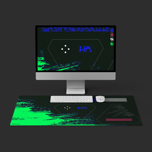 System Desk Mat - Technical Grid & Schematic Design - Futuristic (31.5" x 15.5")